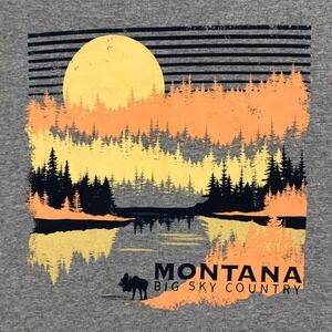 Montana Big Sky Country Graphic Fruit of the Loom‎ Med T-Shirt Gray Moose Sunset